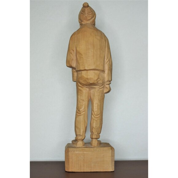 Vintage Hand Carved Wood Sculpture Quebec T. Picard 13" Bearded Man With Basket - Picture 5 of 8